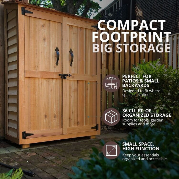 Close-up detail of the Outdoor Living Today Garden Chalet 4x2, showcasing cedar wood grain and shed construction.