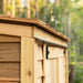 Close-up of cedar siding detail on the Grand Garden Chalet 6x3, highlighting natural wood grain and quality craftsmanship.