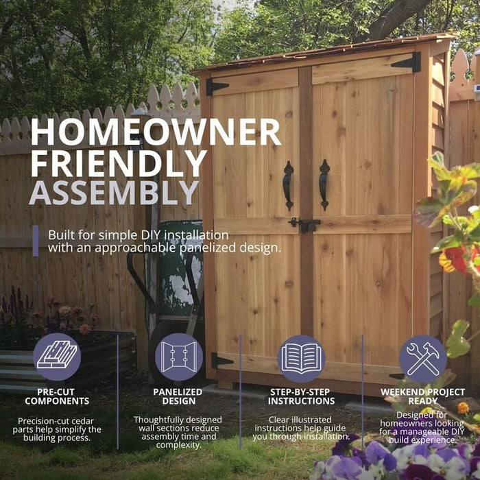 Close-up detail of the cedar Garden Chalet 4x2 shed, showcasing its natural wood grain and sturdy construction.