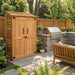 Side angle view of the Outdoor Living Today Garden Chalet 4x2, a cedar garden shed with double doors and peaked roof.