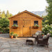 Close-up detail of the cedar wood grain and construction on the 12x12 Outdoor Living Today Sunshed garden shed.