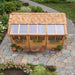 Close-up detail of the cedar garden shed 8x12 Sunshed, showing natural wood grain and sturdy panel construction.