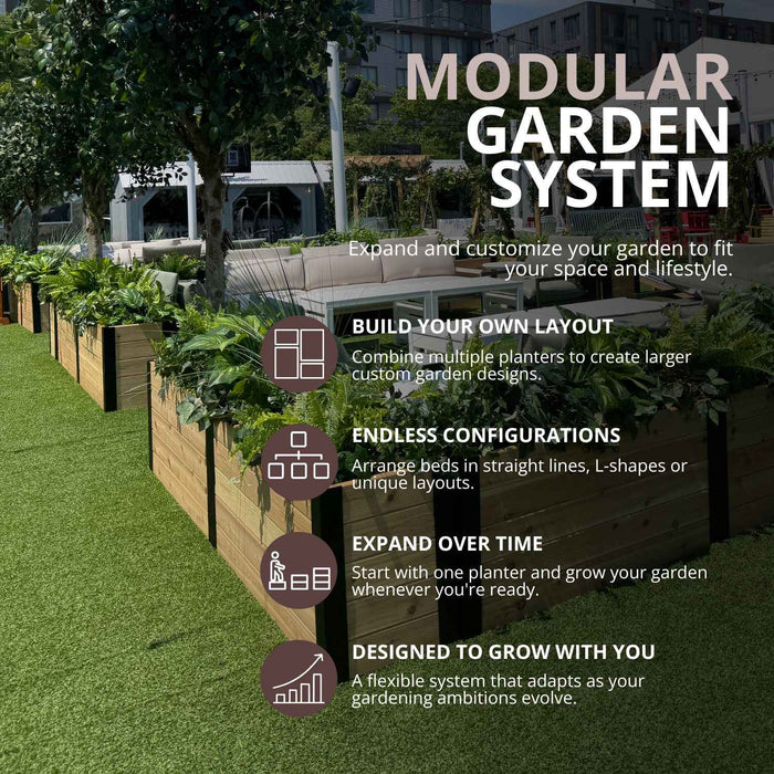 Close-up detail of the cedar wood joints on the Outdoor Living Today Urban Raised Garden Bed, 4x1.5 size.