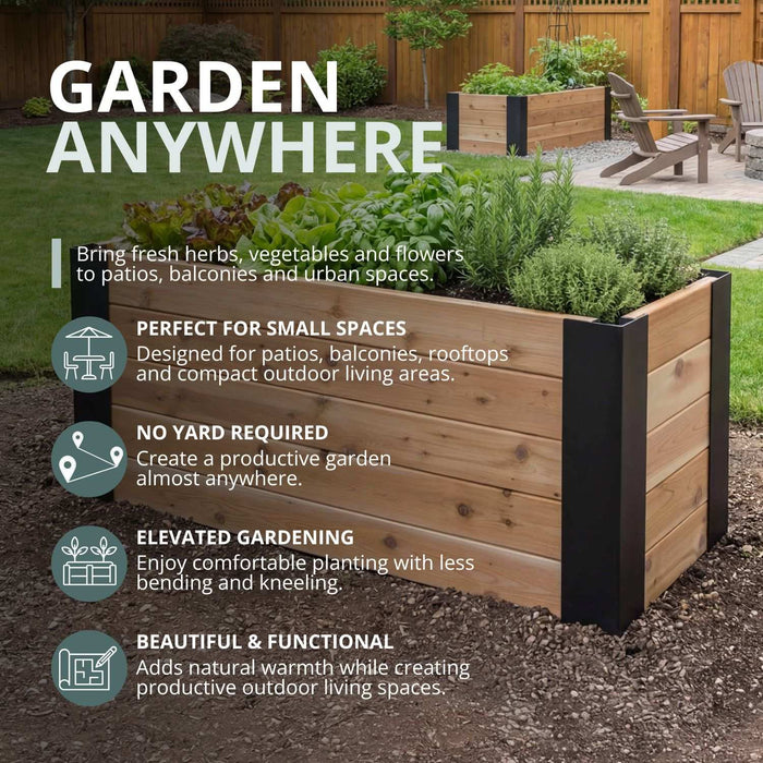 Close-up detail of the cedar raised garden bed 4x1.5 showing natural wood grain and joint construction.