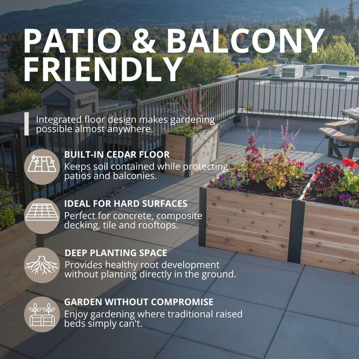 Cedar raised garden bed 4x1.5 shown from a side angle, highlighting its natural wood grain and sturdy corner joints.