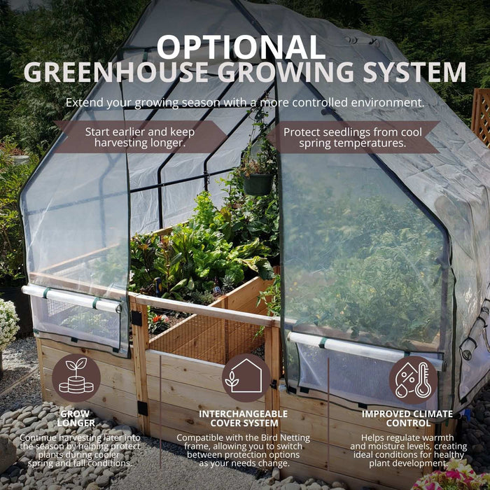 Cedar raised garden bed kit in an 8x8 size, shown fully assembled outdoors in this main product view.