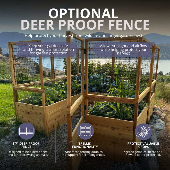 Optional deer proof fence detail cedar raised garden 8x8 bed kit corner joinery, showcasing the Garden in a Box 8x8 build quality