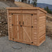 Cedar SpaceSaver 8x4 storage shed shown from the side, featuring double doors on the front facade.