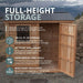 Close-up detail of the cedar SpaceSaver 8x4 shed's single door, showcasing natural wood grain and sturdy hardware.