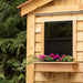 Cedar storage shed double door detail on the 12x16 Space Master, showing wood grain and hardware close up.