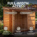 Cedar storage shed with double door, 8x4 SpaceSaver design, close-up detail of construction and hardware.