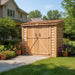 Close-up view of the cedar storage shed's double door detail on the Outdoor Living Today SpaceSaver 8x4.