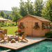 Cedar Sunshed garden shed, 12x12 size, shown from the main exterior view with double doors and windows.