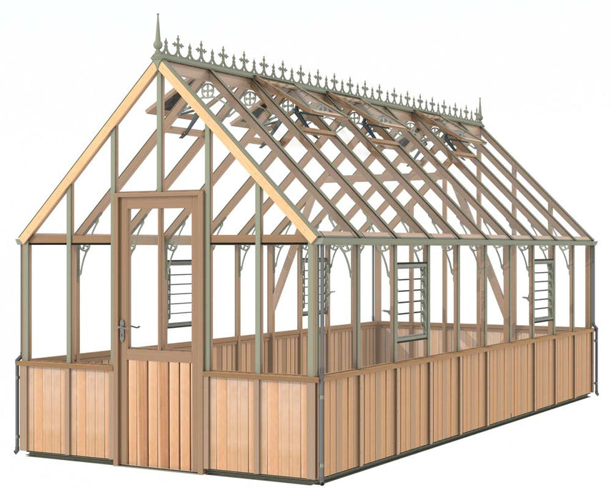 Rendered image of the Alton Cedar Cheltenham Greenhouse in 8x20 frame design.