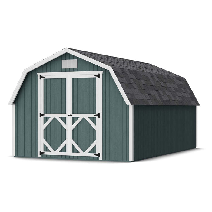 Spacious 10x16 Classic Gambrel Barn Shed offering 4-foot sidewalls, double barn-style doors, and premium SmartSide® construction built by Little Cottage Co.