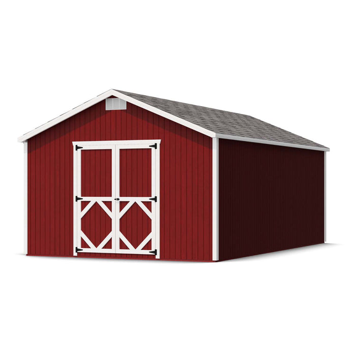 Extra-large 12x20 Classic Gable Shed by Little Cottage Co. with red siding, white trim, double doors, and vented roof for improved airflow