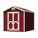 8x10 Classic Gable Shed by Little Cottage Co. featuring red siding, white trim, double doors, and gable roof with vented peak