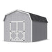 Spacious 10x16 Classic Gambrel barn shed in gray siding and white trim by Little Cottage Co., featuring a high roofline for enhanced headroom.