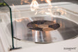 Close-up of the stainless steel burner with flames on the Elementi Perth Ethanol Fire Table