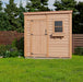 Wooden garden shed with a single door, 8x4 feet, set in a lush backyard, perfect for compact outdoor storage solutions.