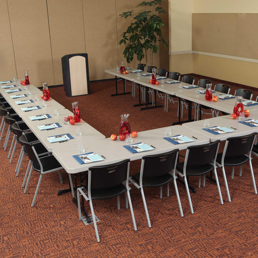 U-shaped conference layout using Lifetime 18 Pack Professional Folding Table 8 ft with chairs and presentation podium