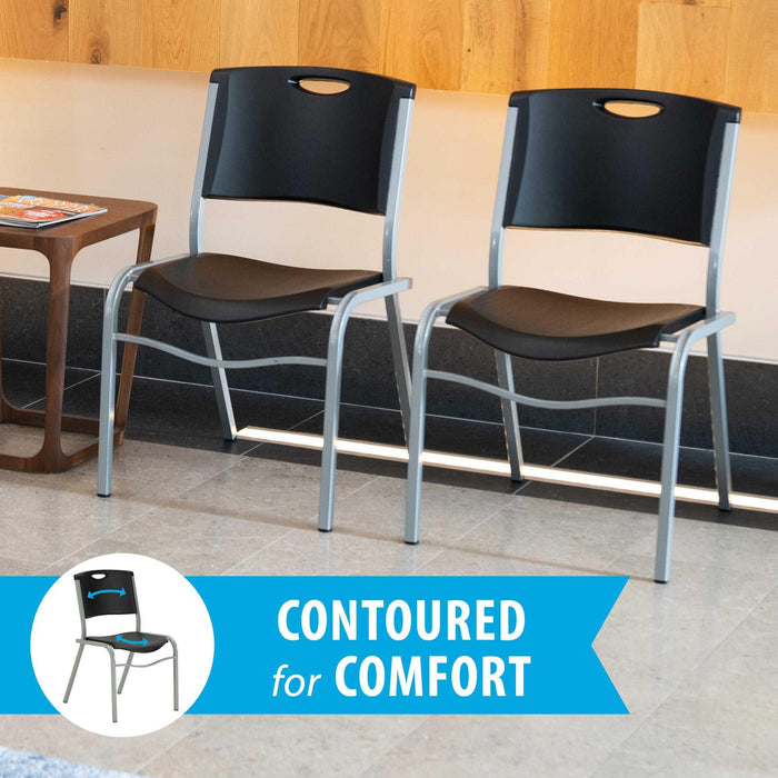 Contoured seat and back of Lifetime 14 Pack Stacking Chair shown in indoor waiting area setting