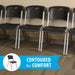 Row of Lifetime stacking chairs with contoured seat and back for comfort, durable steel legs and modern black finish for waiting rooms