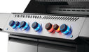 Close-up of Napoleon Grills Prestige® 665 RSIB control knobs with red and blue LED lighting