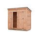 Outdoor Living Today SpaceSaver 8x4 cedar shed with a black metal roof and double doors partly open, shown on a white background
