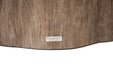 Brand label "Elementi - The Art of Living" on the Elementi Daintree red wood large coffee table.