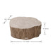 Elementi Daintree red wood large coffee table dimensions labeled, 41.7 inches wide and 14 inches high.