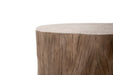 Close-up of the edge of the Elementi Daintree red wood large coffee table, highlighting its realistic wood grain details.