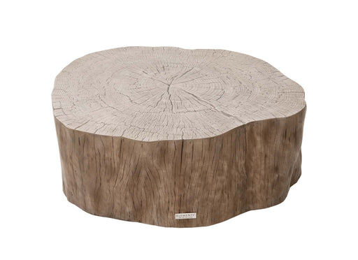 Front view of the Elementi Daintree red wood large coffee table showcasing its natural wood-like texture.