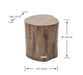 Red wood version of the Elementi Daintree side table with labeled dimensions, 19.3 inches wide and 20 inches high.