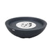 A round dark gray concrete fire bowl is shown empty of lava rock on a plain white background, revealing its circular stainless steel burner ring and pan at the center of the smooth, matte charcoal-colored basin interior.