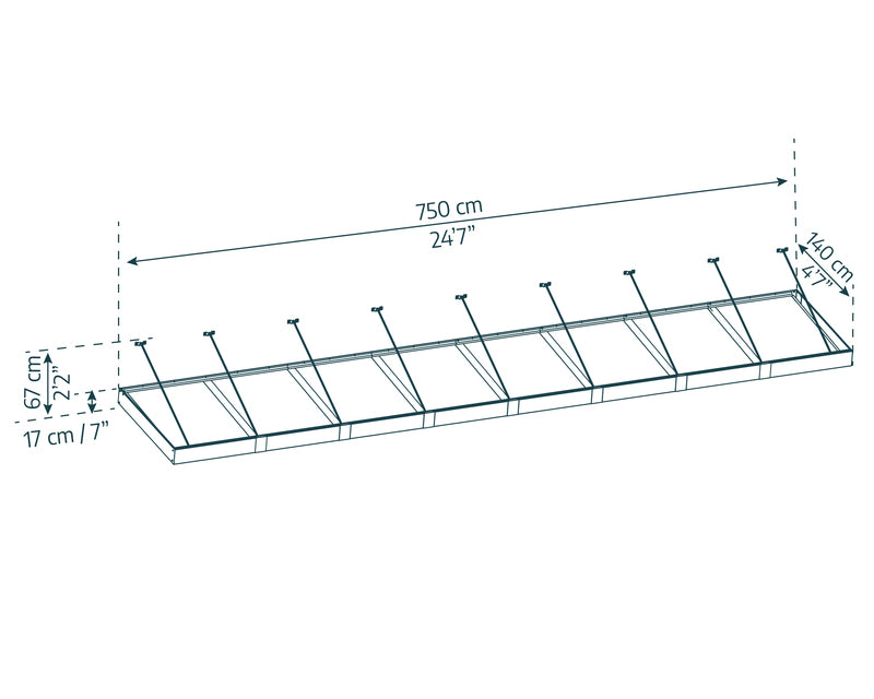 Detailed dimension diagram of the Canopia XL 8000 Awning, illustrating its full structure and measurements.