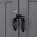 Close-up of the black handle and lock mechanism on the Lifetime 8x10 Shed's gray doors.