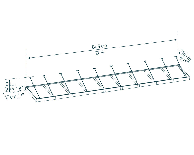 Dimension diagram of the Canopia XL 9000 Awning, detailing its extended size and structural components.