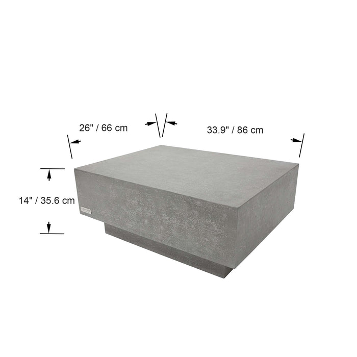 A dimension diagram of the Elementi Tevere Series Rectangle Medium Coffee Table in Space Grey, showing its precise measurements.