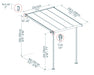 Detailed dimensions diagram for Canopia Sierra 7.5' x 7.5' Patio Cover - Grey/Clear, including height, width, and adjustable poles information.