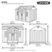 Dimension diagram of the Lifetime Shed Classic 10 x 8 with front, side, and top views.