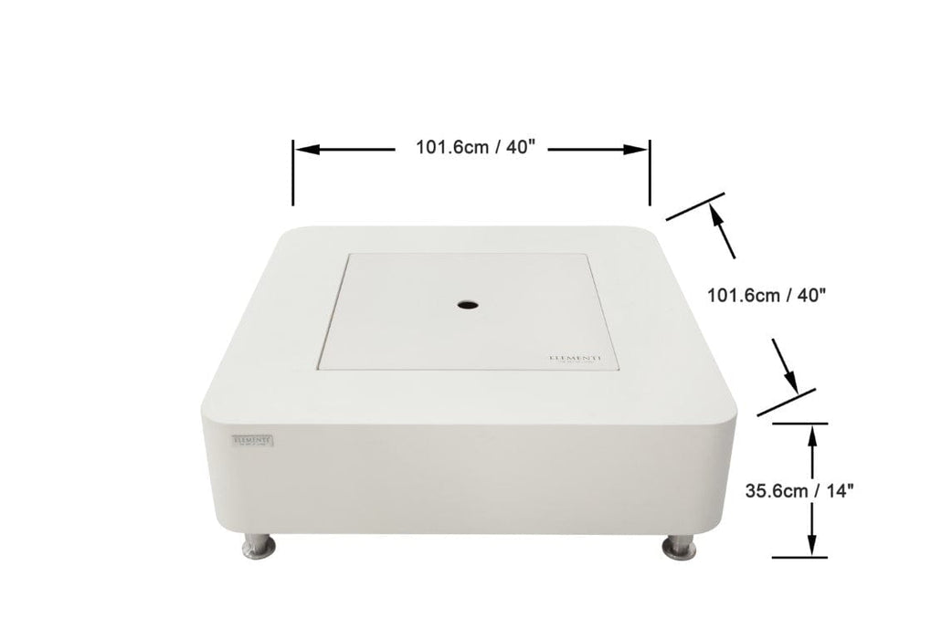 Size dimensions of the Elementi Perth Ethanol Fire Table shown in both inches and centimeters