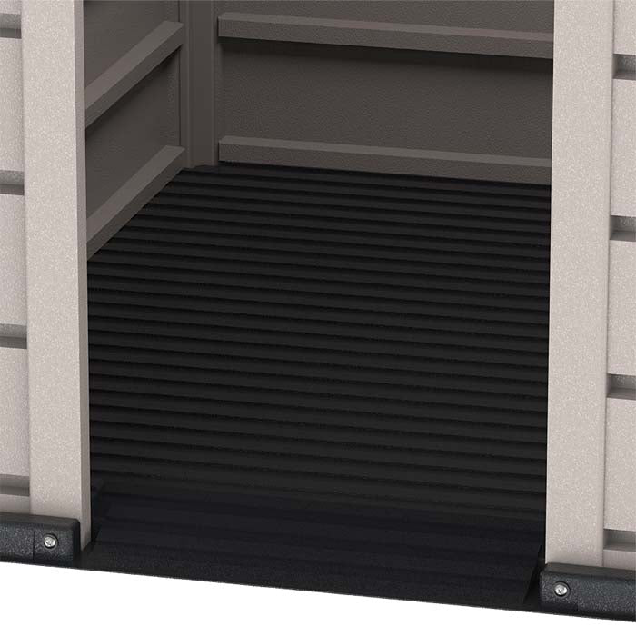 Detailed view of the flooring design and material used inside the Duramax Outdoor Pet Kennel.