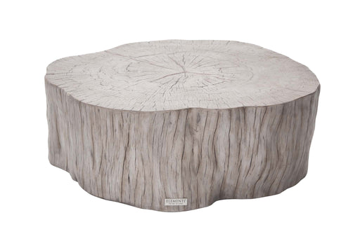 Front view of the Elementi Daintree drift wood large coffee table showing its rustic wood grain texture.