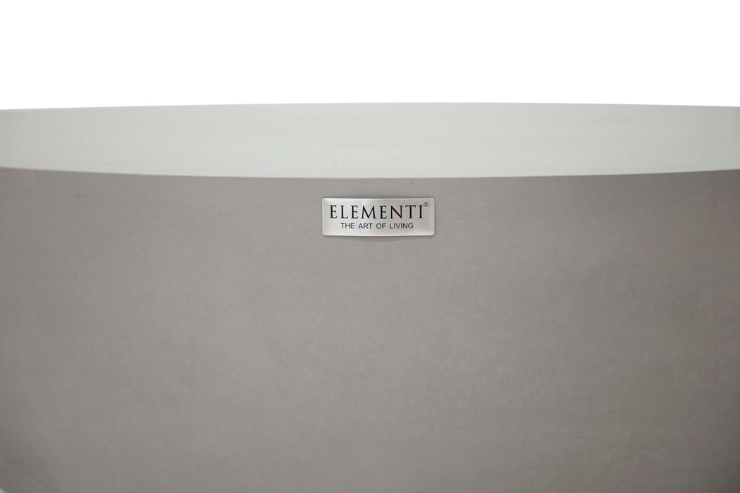 Brand label of the Elementi Chronos Series large coffee table in space grey, emphasizing the craftsmanship of the product.