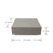 Dimension illustration of Elementi Colorado Series Space Grey Square Large Coffee Table, showing width, length, and height measurements.