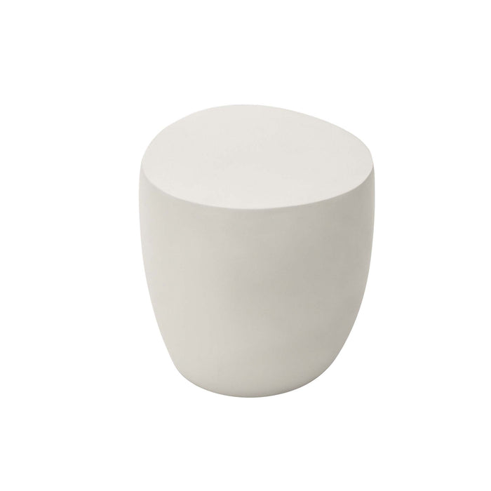 Top angled view of the Elementi Cream White Cobble Side Table with a smooth rounded design.