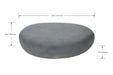 Front view of Elementi Hawaii Large Pebble Table in Moon Grey showing dimensions.