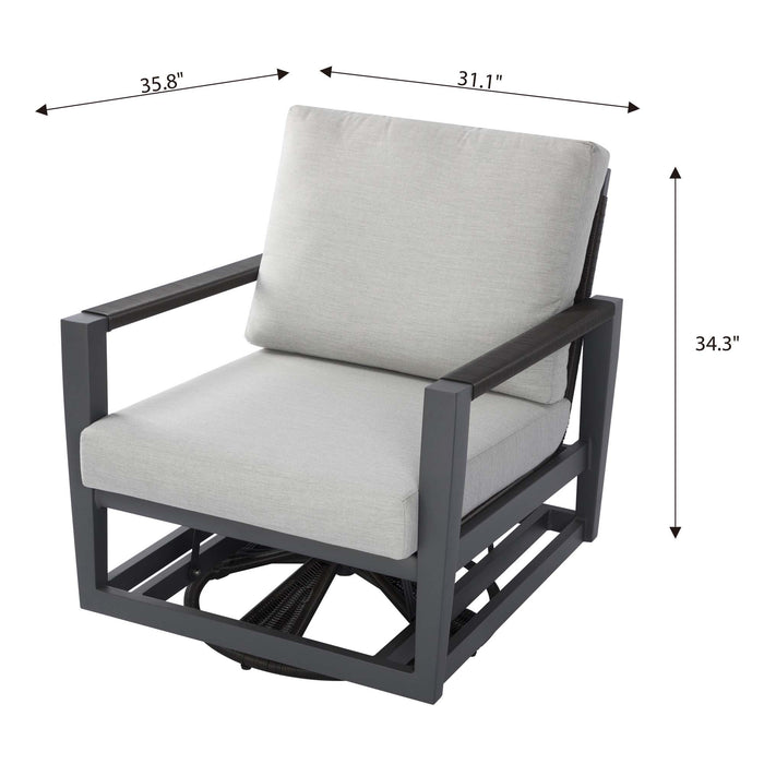 A size guide for the Elementi Laguna outdoor swivel chair, showing key measurements to ensure a perfect fit for your space.