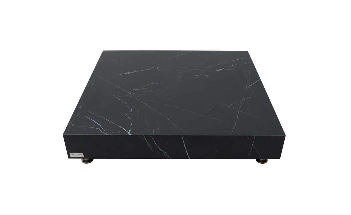 Isolated view of the Elementi Marble Porcelain Series Square Large Coffee Table in Bulgaria Black.